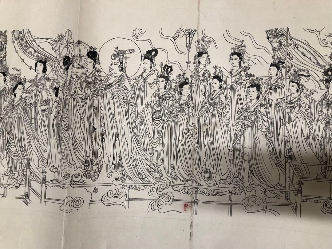 中国美術 佛画 巻物 傅香 絵［八十七仙人図］紙本　肉筆　32！