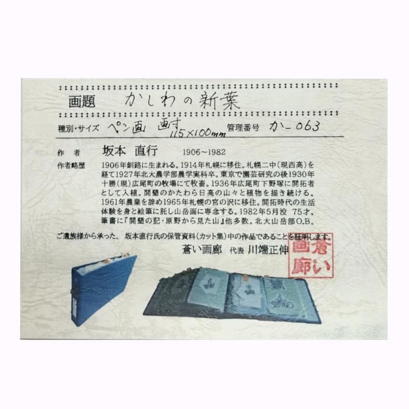 ☆坂本直行☆「 かしわの新葉 」ペン画　インチ　未使用！