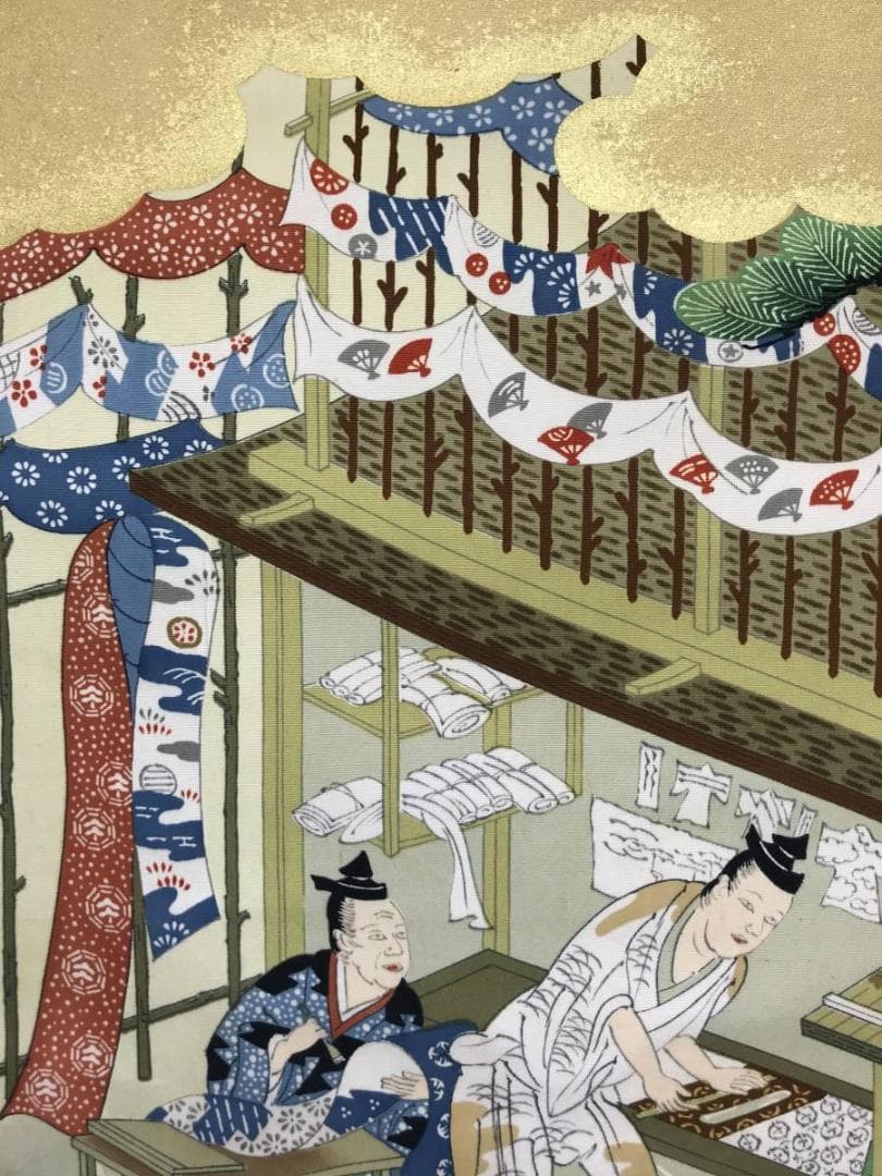 【複製】作者不詳/染織の図/染織工芸品/人物図/掛軸/名家伝来/AC-413