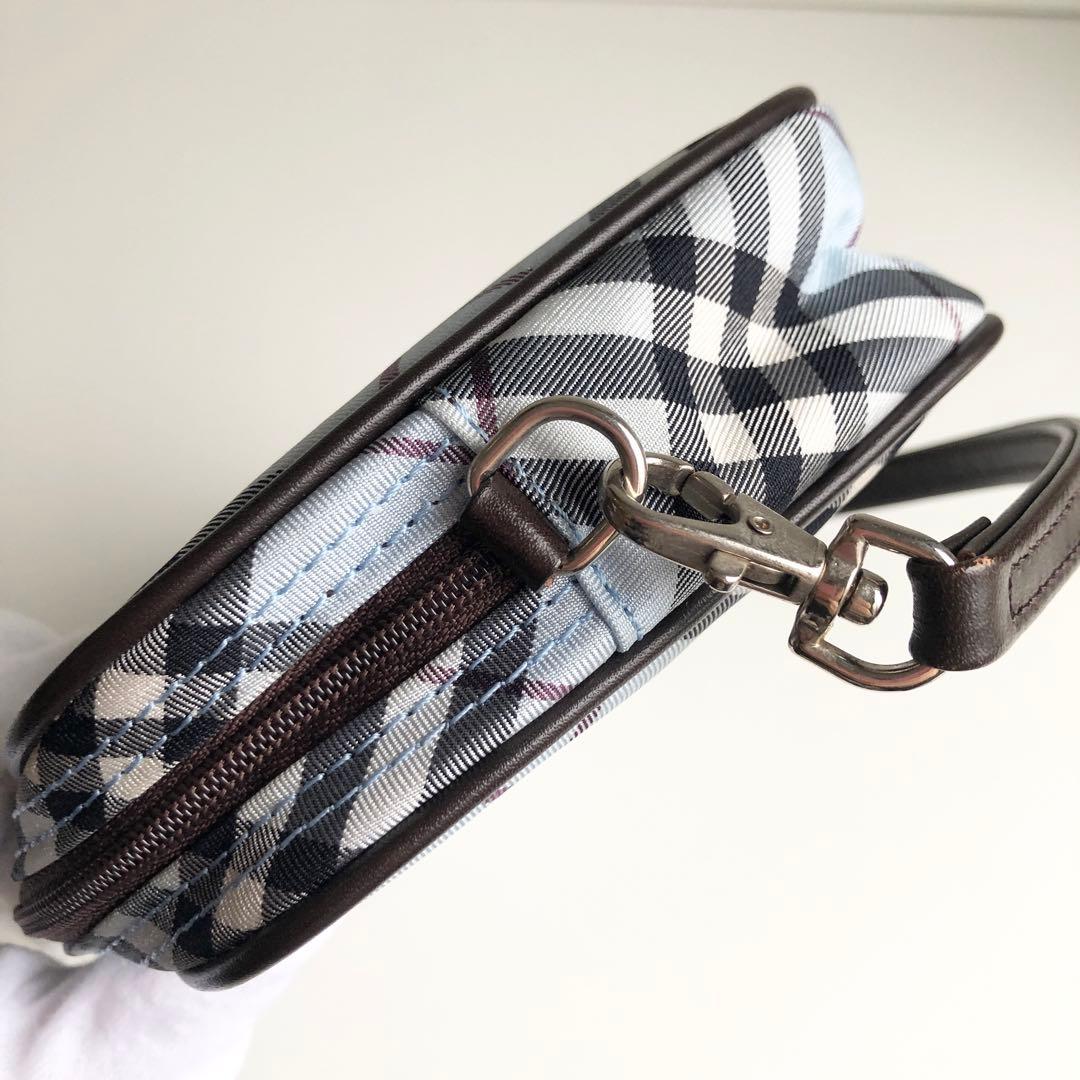 新品保管 BURBERRY バーバリー ポーチ ナイロン チェック ライトブルー