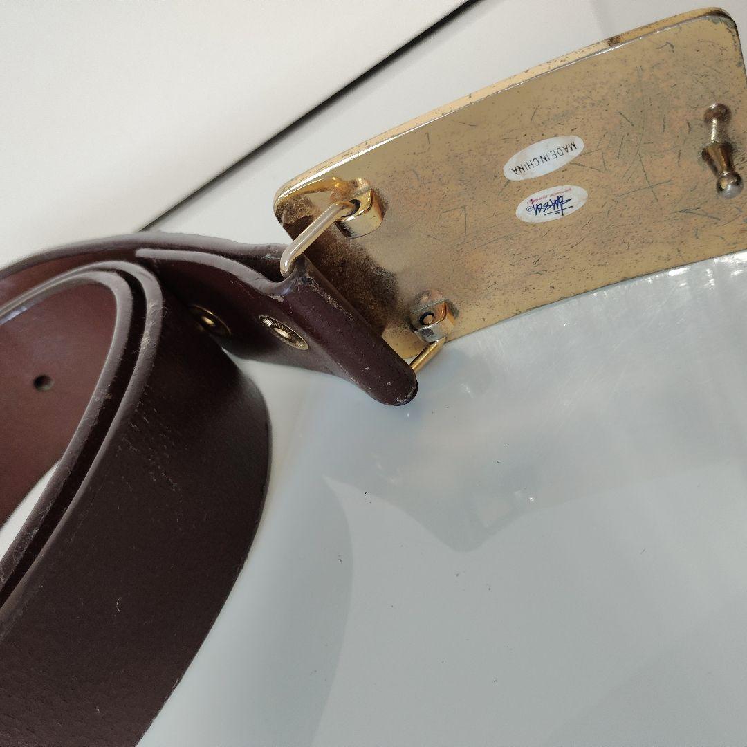 stussy ブラウンレザー ベルト ゴールドバックル - メルカリ