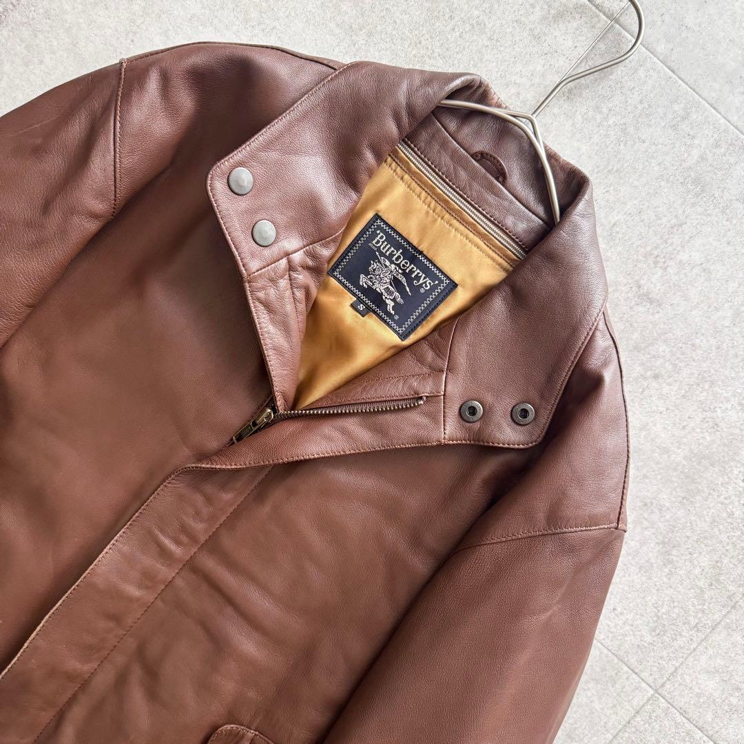 バーバリー レザージャケット ノバチェック ライナー 2WAY 茶 S Y2K