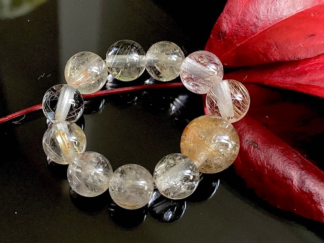 ✳全てルチル入り乙女鉱山水晶ブレスレット 10号 美麗なリング幸運*金