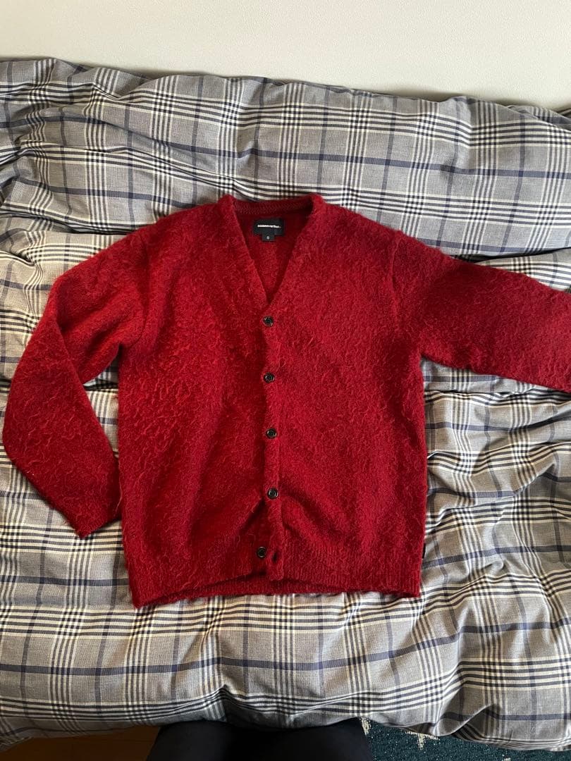 thisisneverthat 赤 カーディガン エステルコットンリネンダブルジャカード編みショートカーディガン