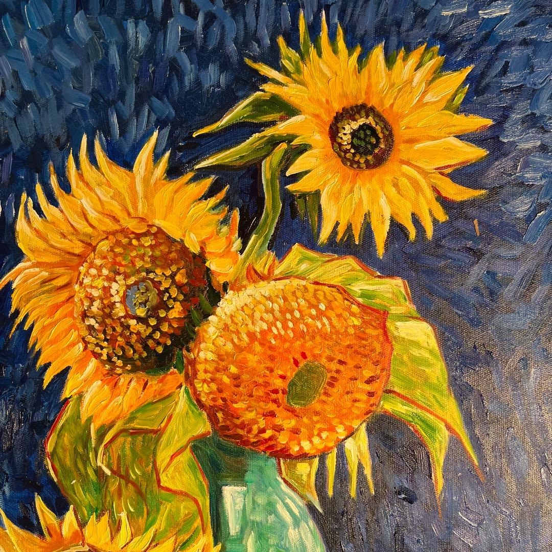 ☆秀作☆手書き油絵 ゴッホ 幻 芦屋のひまわり 額付き 絵画 インテリア