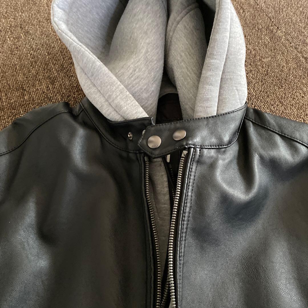 ZARA フェイクレザーパーカー付きジャケット M～L - メルカリ