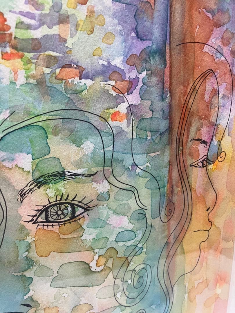 水彩画 人の顔 シルエット288✖️379㍉太子サイズ