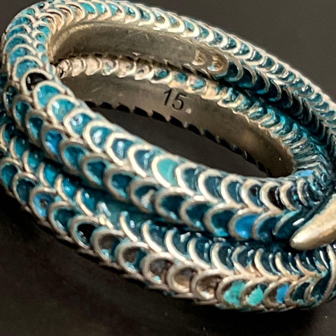 美品☆極希少カラー】グッチ スネーク 蛇 リング シルバー 青 ブルー