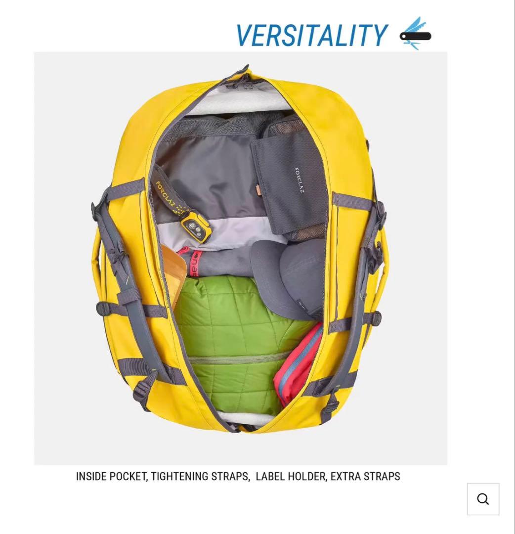 デカトロン FORCLAZ リュック ダッフルバッグ 80L-120L イエロー