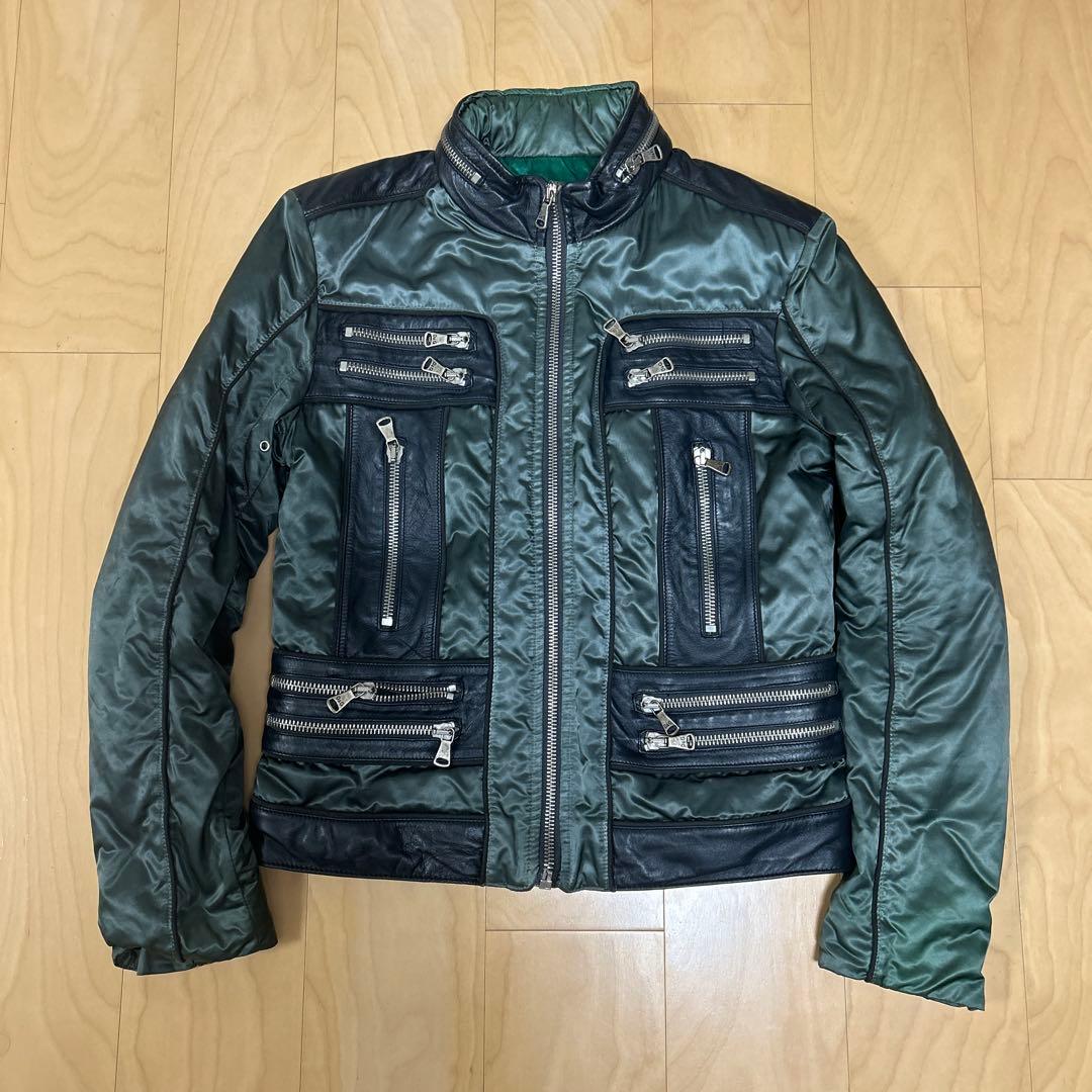 ドルチェ＆ガッバーナ　中綿ダウン　レザー切替ライダースジャケット OUNCE（PORTER） 牛革 ライダースー ジャケット メンズ 本革 ダウン