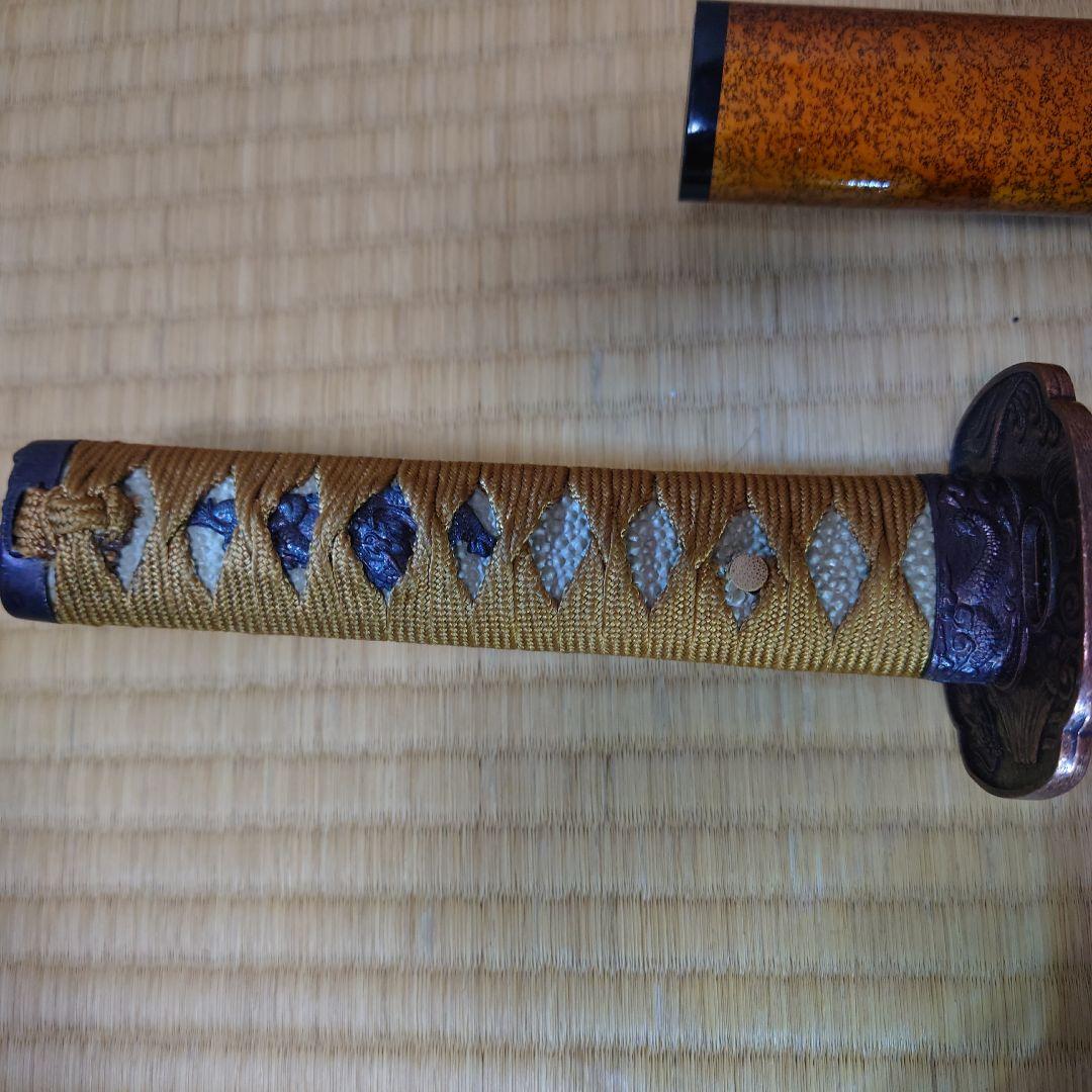 模造刀】龍のデザイン品 重量感ある日本刀 約53cm 鞘オレンジ色 柄