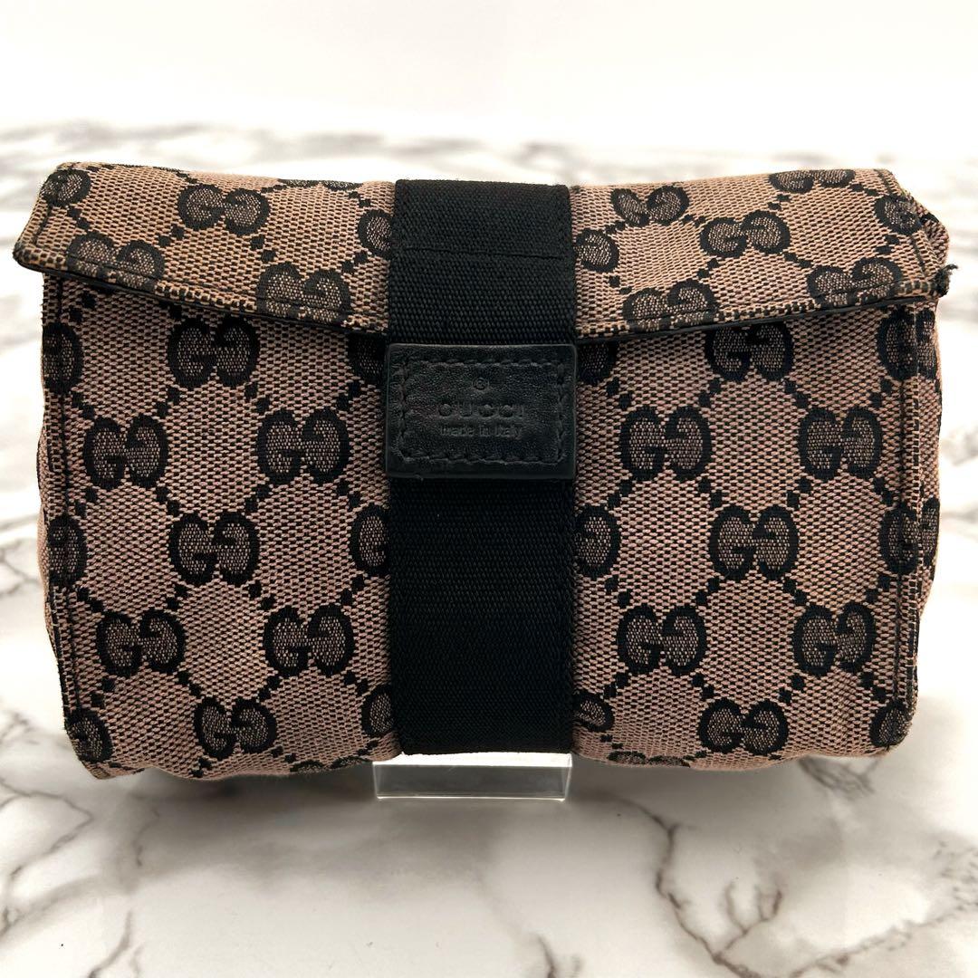 GUCCI グッチ GGキャンバス ポーチ バニティ ブラック ベージュ - メルカリ