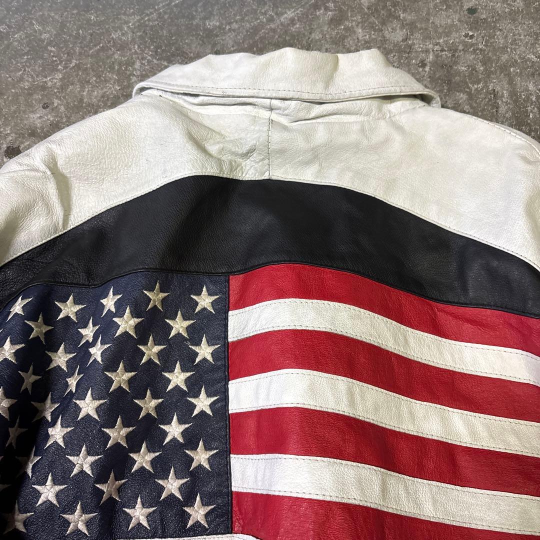 90s USA星条旗 レザージャケット XL 本革 Y2K HIPHOP - メルカリ