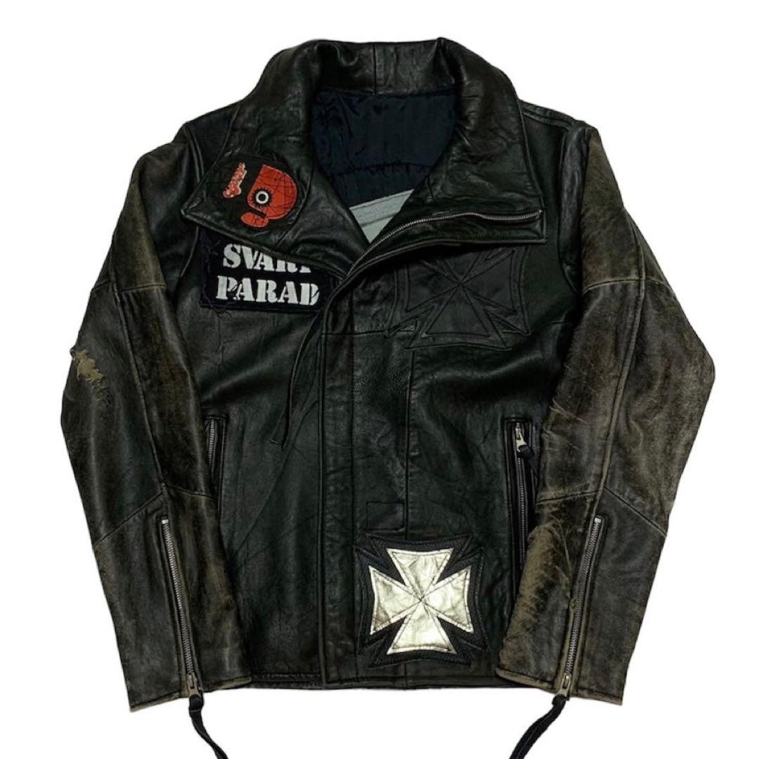 ライダースジャケット 鋲ジャン スタッズ パンク レザー デニムベスト