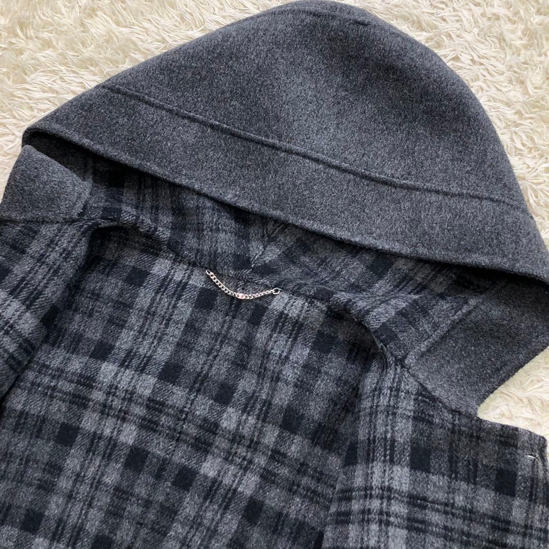 23区 ダッフルコート ウール混 裏地チェック ロング フード 40 L