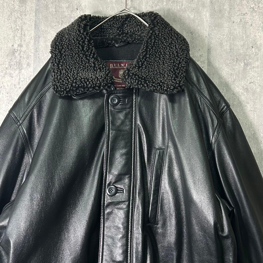 美品 高級 スペインレザー カーコート ボア襟 羊革 黒 光沢 XL - メルカリ