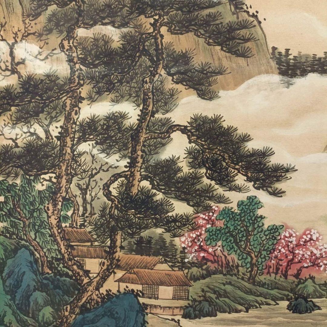 中国山水画 掛け軸 唐寅《松環水秀》 三尺 中堂掛け軸／防伪标识付き／実物撮影
