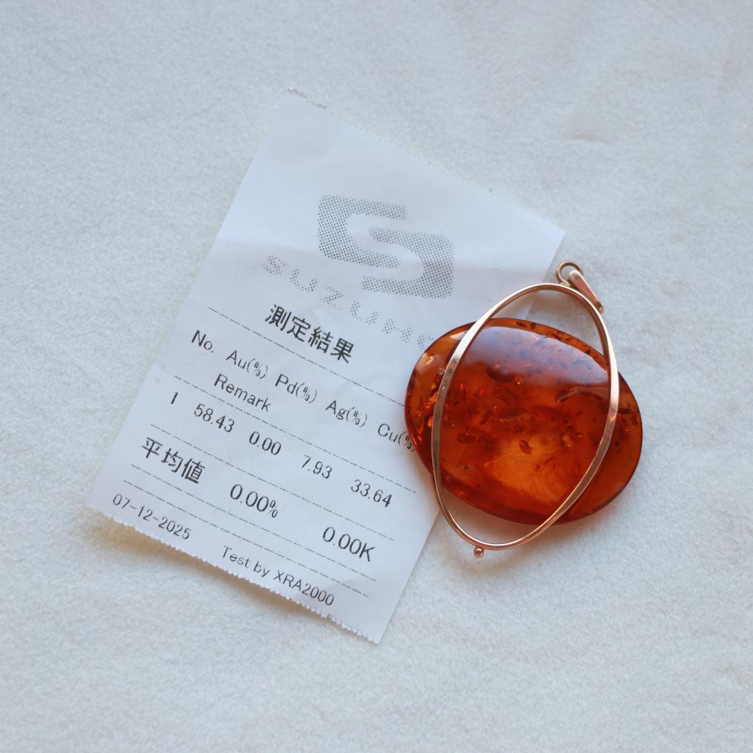 天然琥珀 ペンダントトップ 4ЯK刻印、旧ソ連国旗モチーフ、583刻印入り