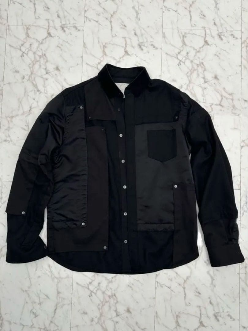 sacai サカイ fabric combo shirt sacai/サカイ】｢FABRIC COMBO SHIRTS｣ストライプ切替ミリタリーシャツ