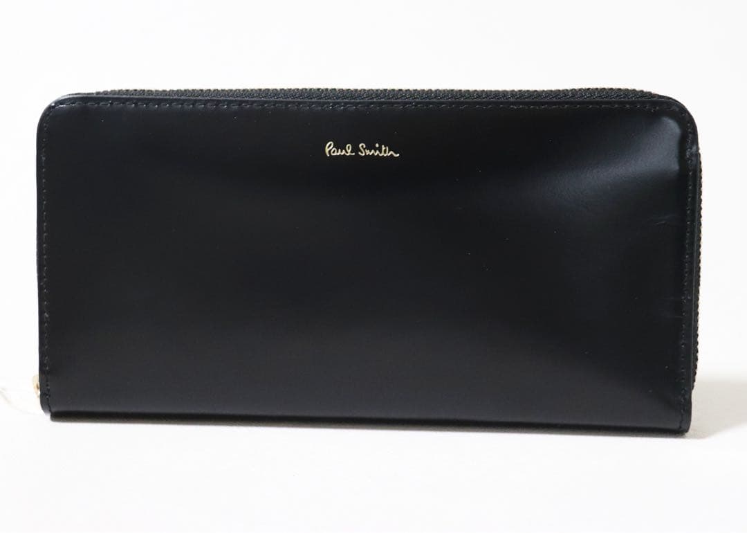 《ポールスミス》新品 ストライプ シャイニーレザー ラウンドファスナー式長財布
