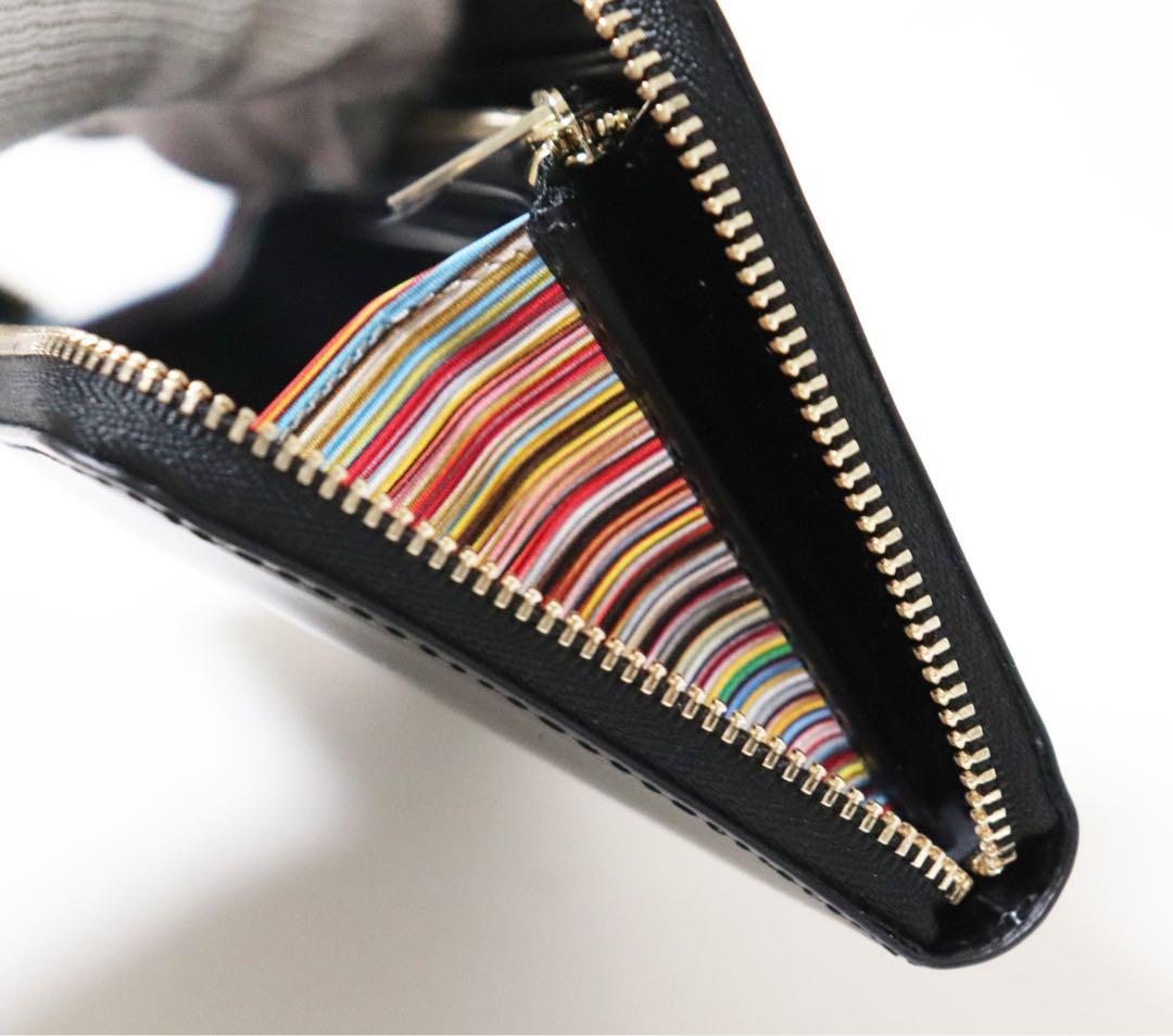 《ポールスミス》新品 ストライプ シャイニーレザー ラウンドファスナー式長財布