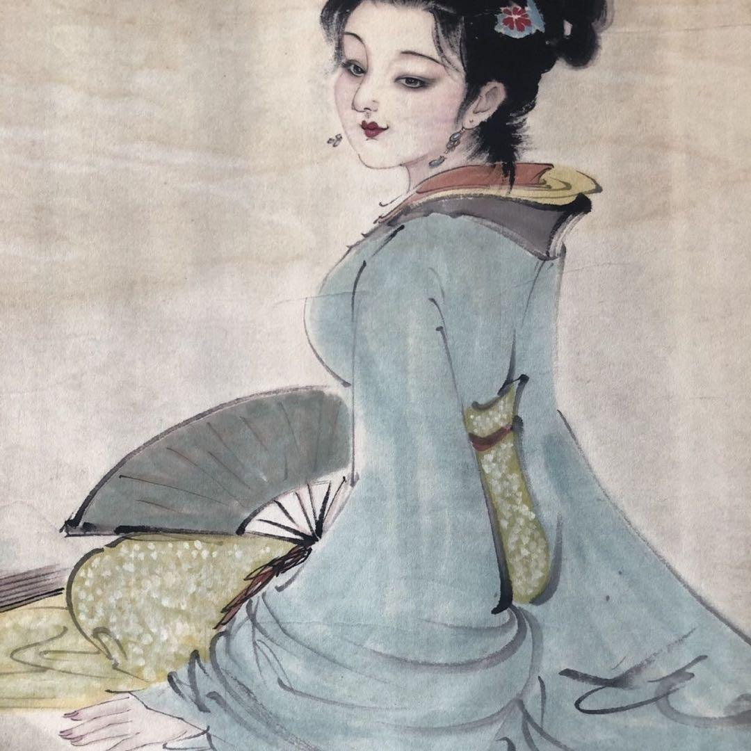 白伯骅『月柳含怡』　三尺中堂掛軸　美人画　掛け軸　サイズ174×77cm