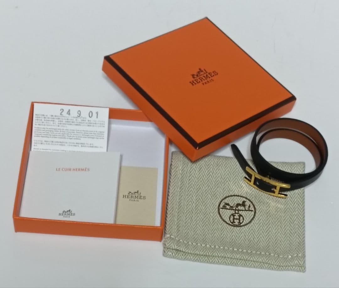 【1度着用】HERMES レザーブレスレット《ビーアピ》ドゥブルトゥール