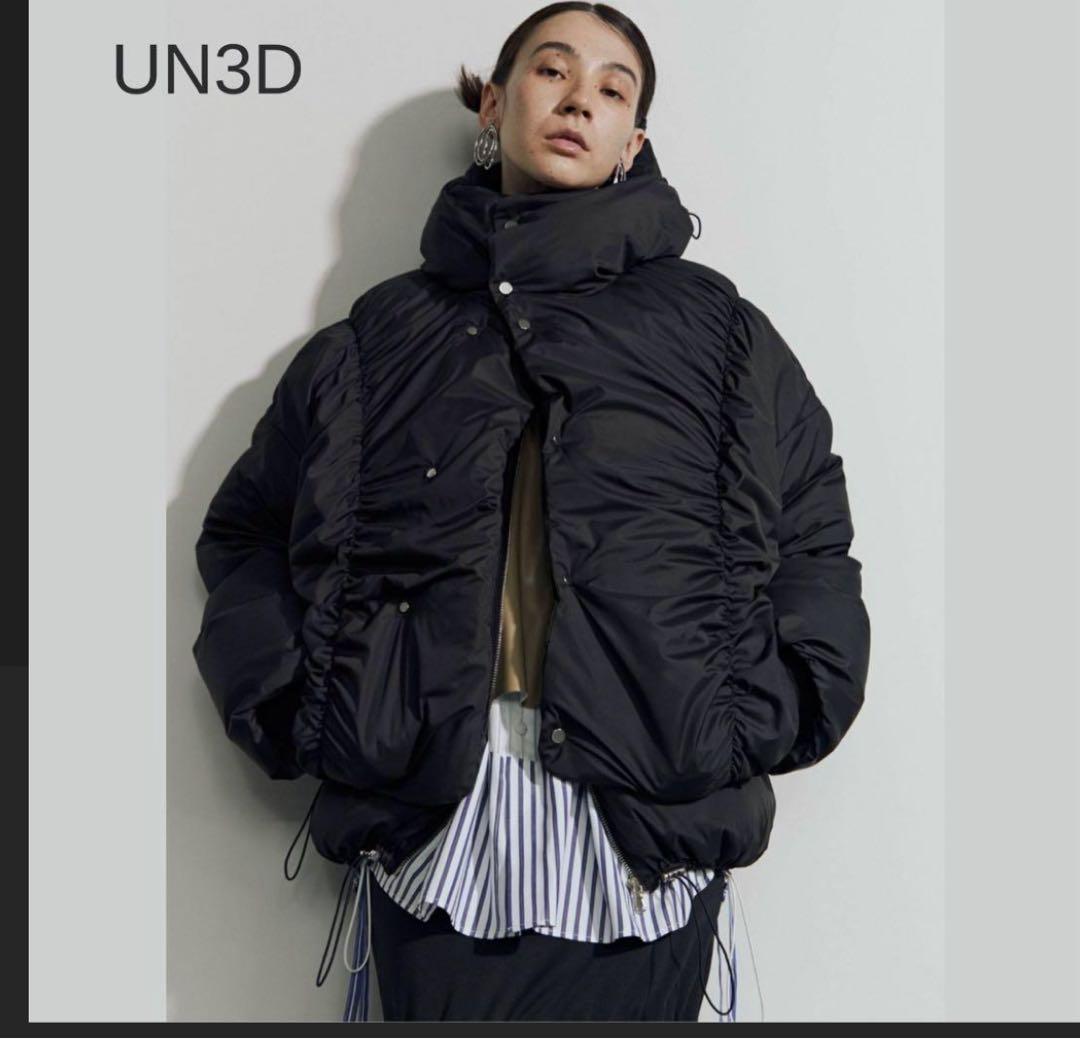 un3d ギャザー入りダウンジャケット アンスリードUN3D. ギャザーデザインダウンジャケット 黒38