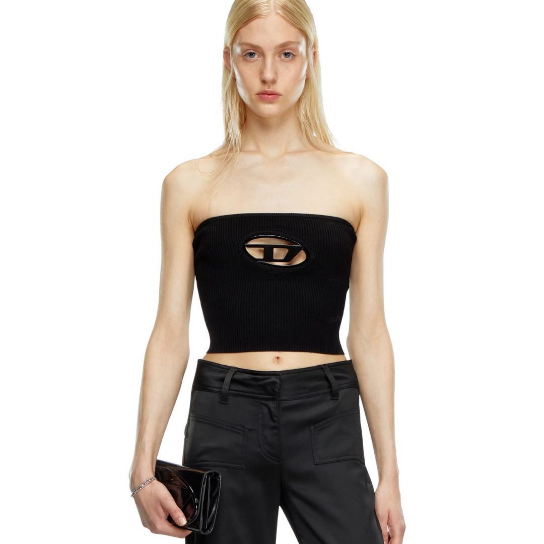トップス DIESEL M-CLARKSVILLE-A M-CLARKSVILLE Woman: Bandeau ribbed Top, D logo plaque | Diesel