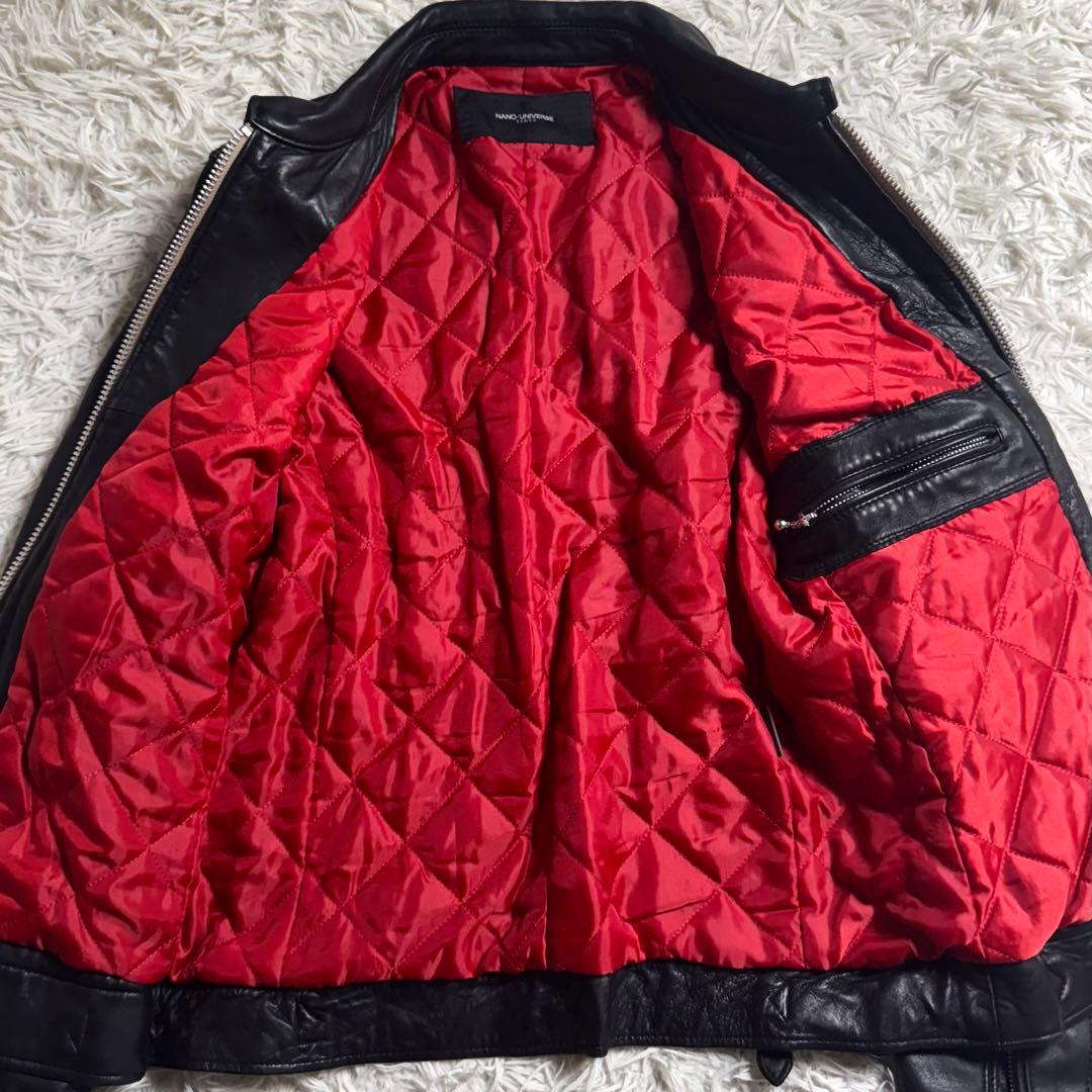 ナノユニバース シングルライダース ラムレザー 黒 赤 キルティング