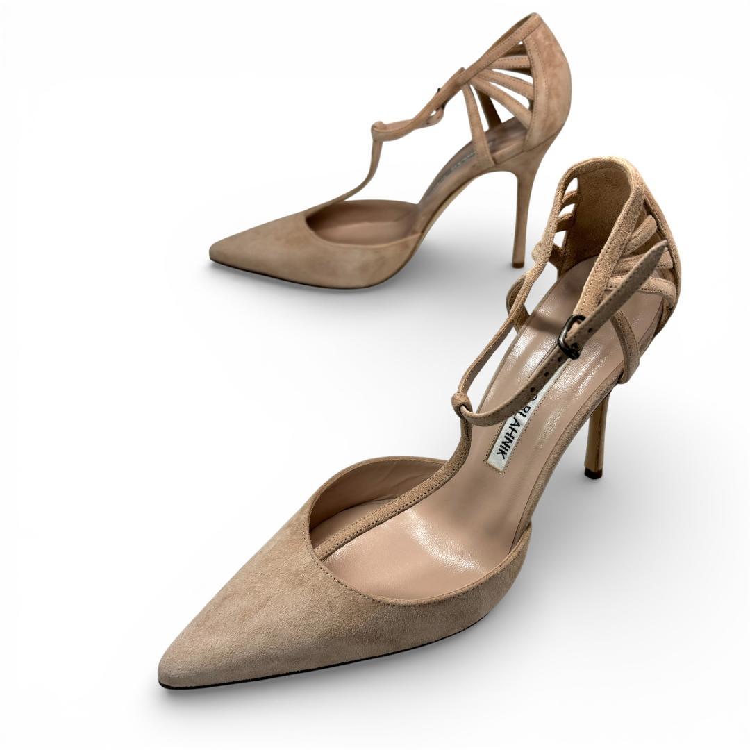 新品級 マノロブラニク ベージュ ストラップパンプス 36.5 23.5cm
