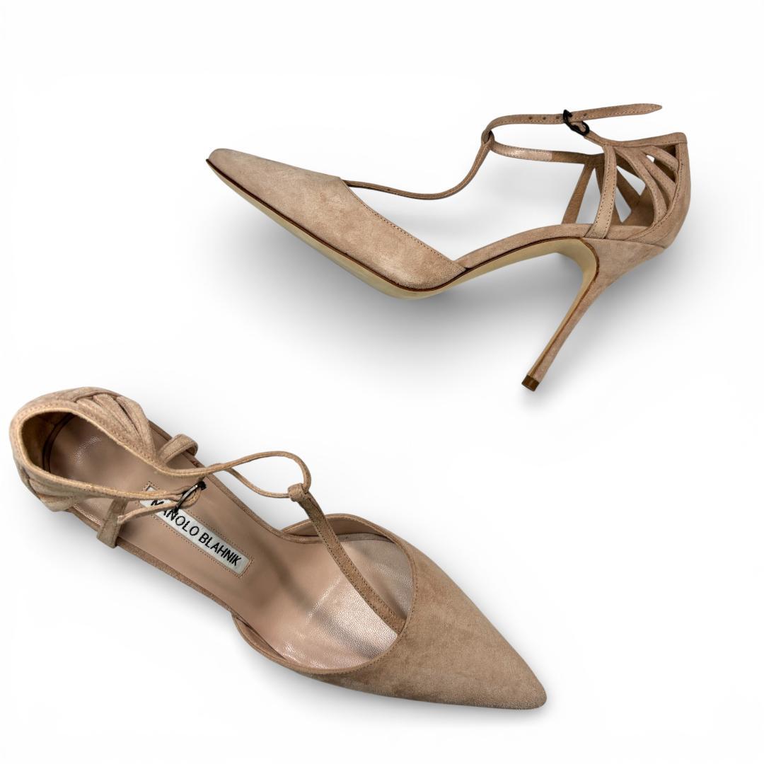 新品級 マノロブラニク ベージュ ストラップパンプス 36.5 23.5cm