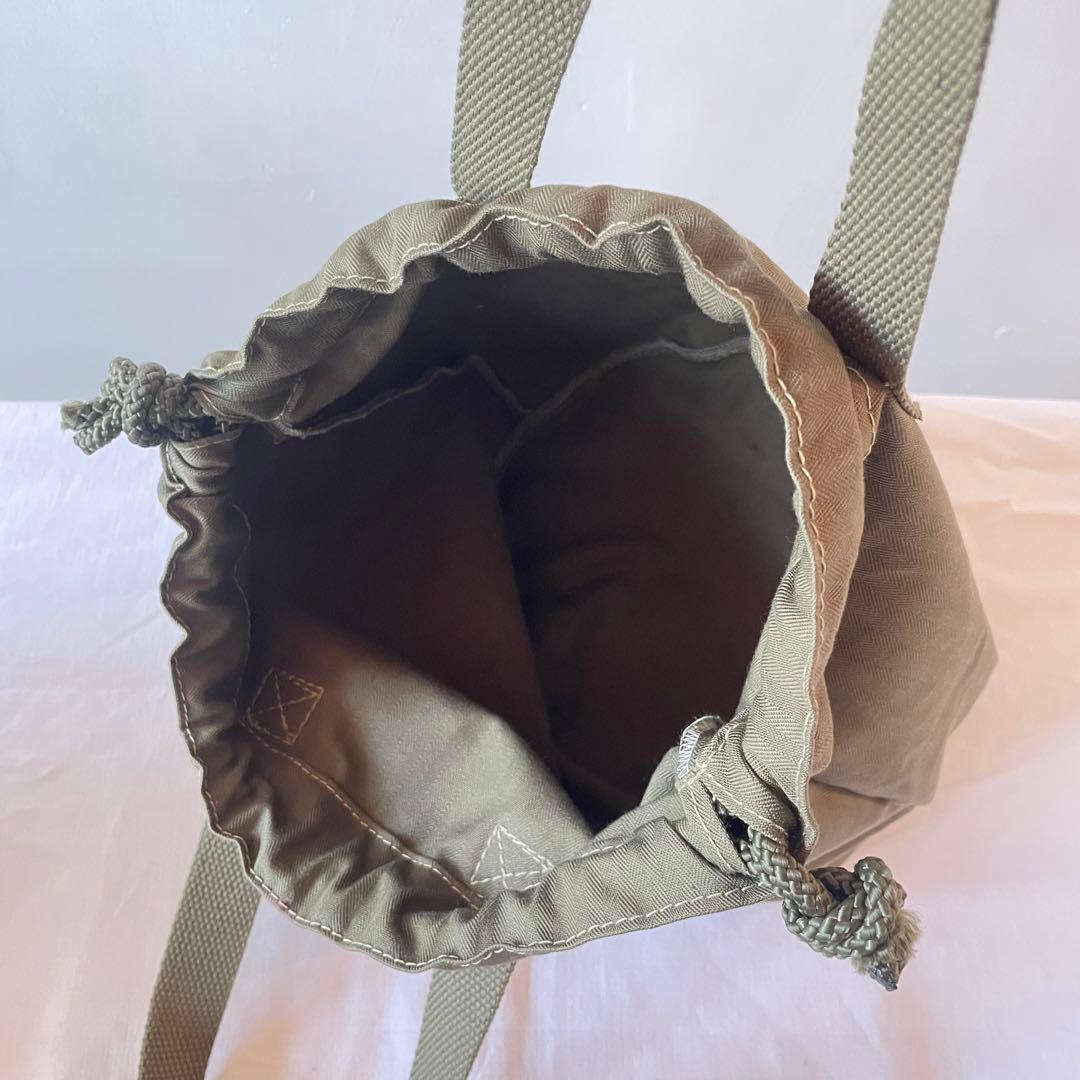 巾着トートバッグ】ヘリンボーンツイル ミリタリーカーキ USARMY