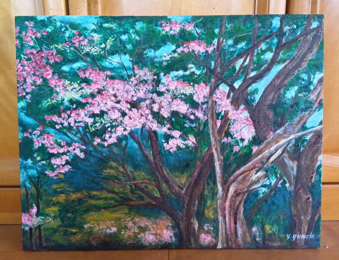 油絵 風景画 ✡️ サルスベリ② P10【8月】 送料無料】ブルガリア 地中海の風景画 イタリア キャンバスに油絵