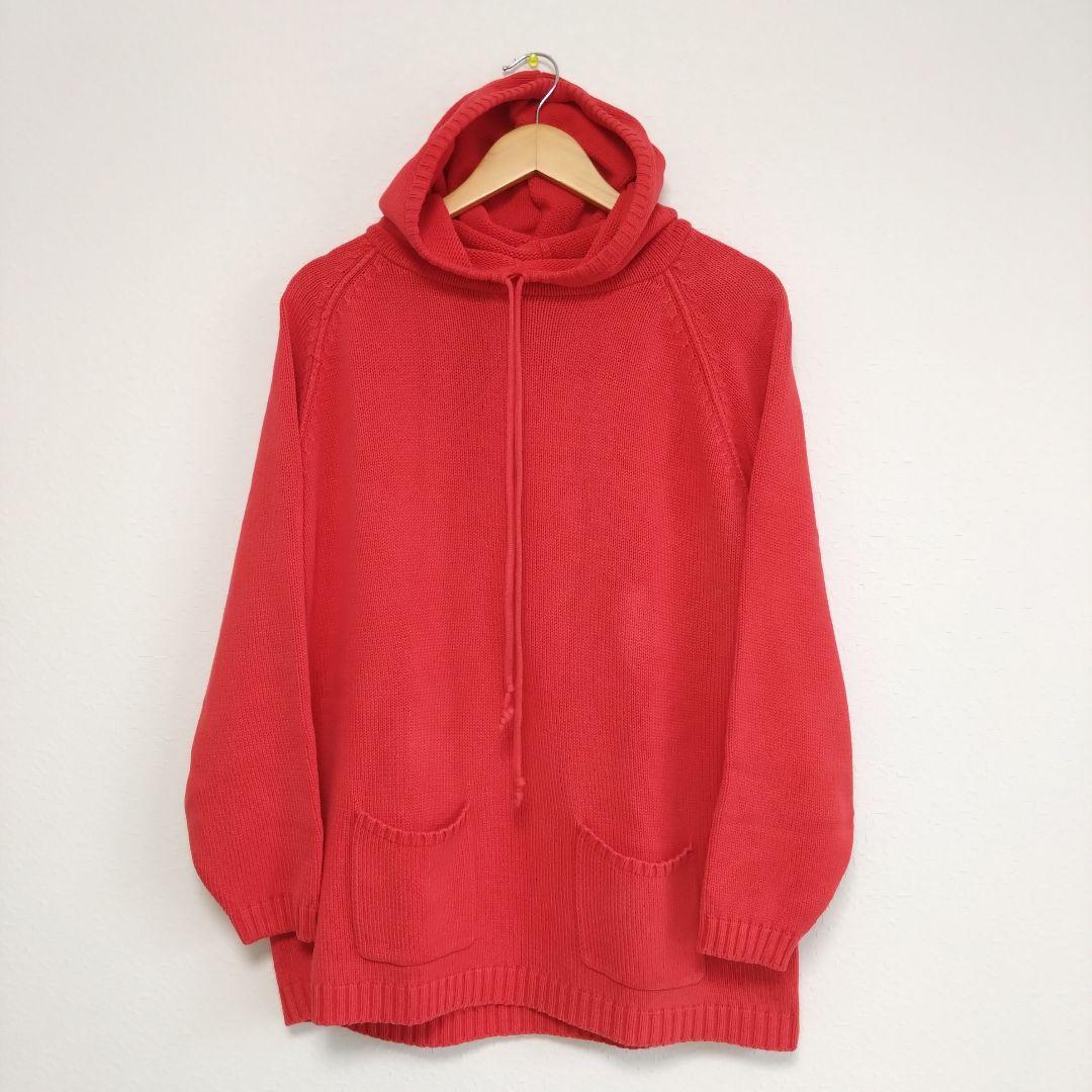 【パチポケ】90s ビンテージ　GAP　ニットパーカー　赤 90s GAP フリース プルオーバーパーカー レッド L オールドギャップ