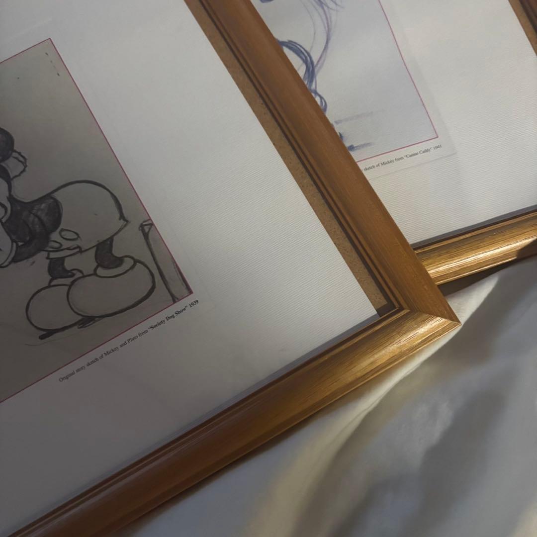 Disney ディズニー スケッチ複製 Mickey＆Pluto 2枚セット