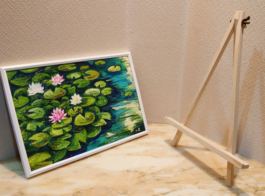 油絵 絵画【蓮の池】