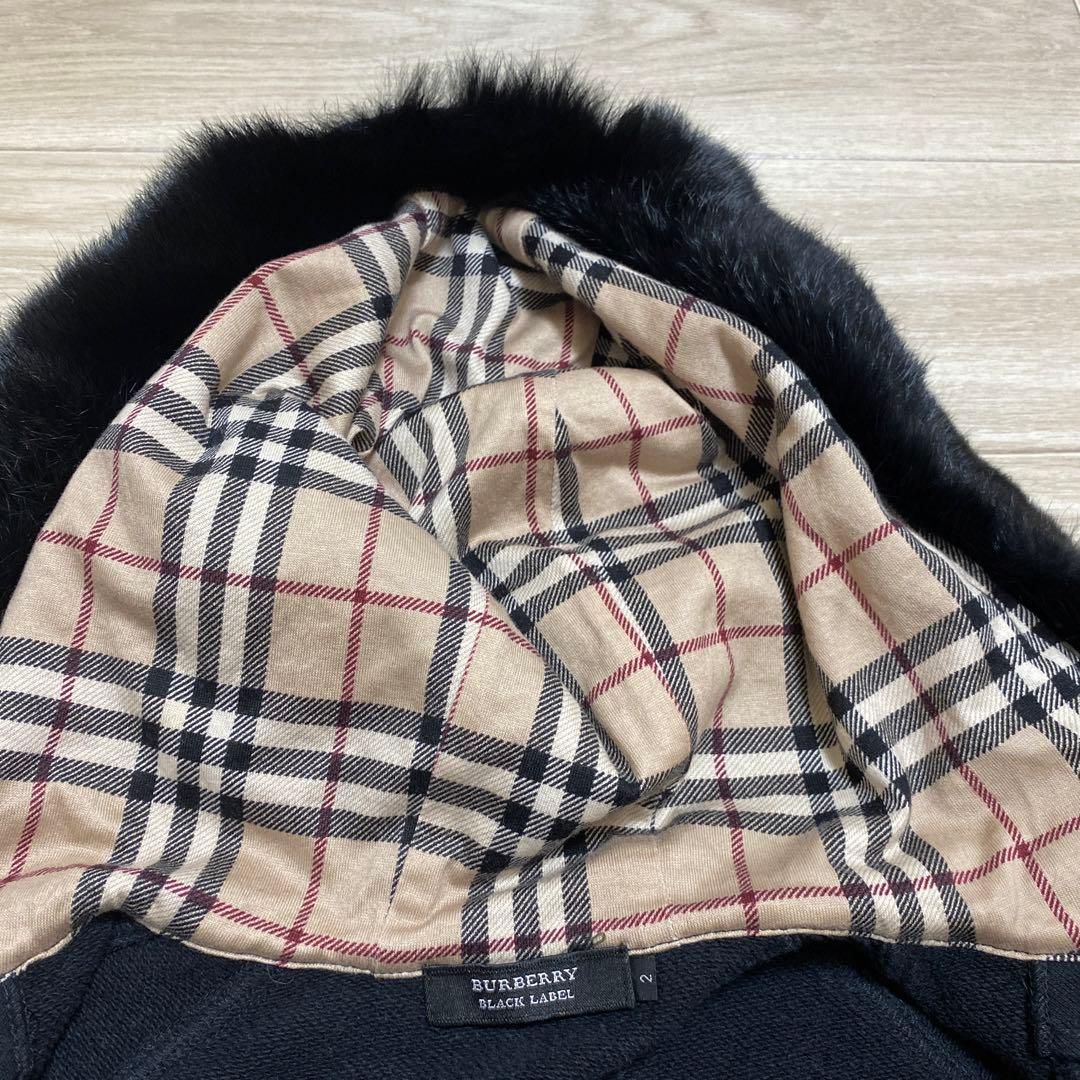 美品✨バーバリーブラックレーベル 黒パーカー ノバチェック ラビット