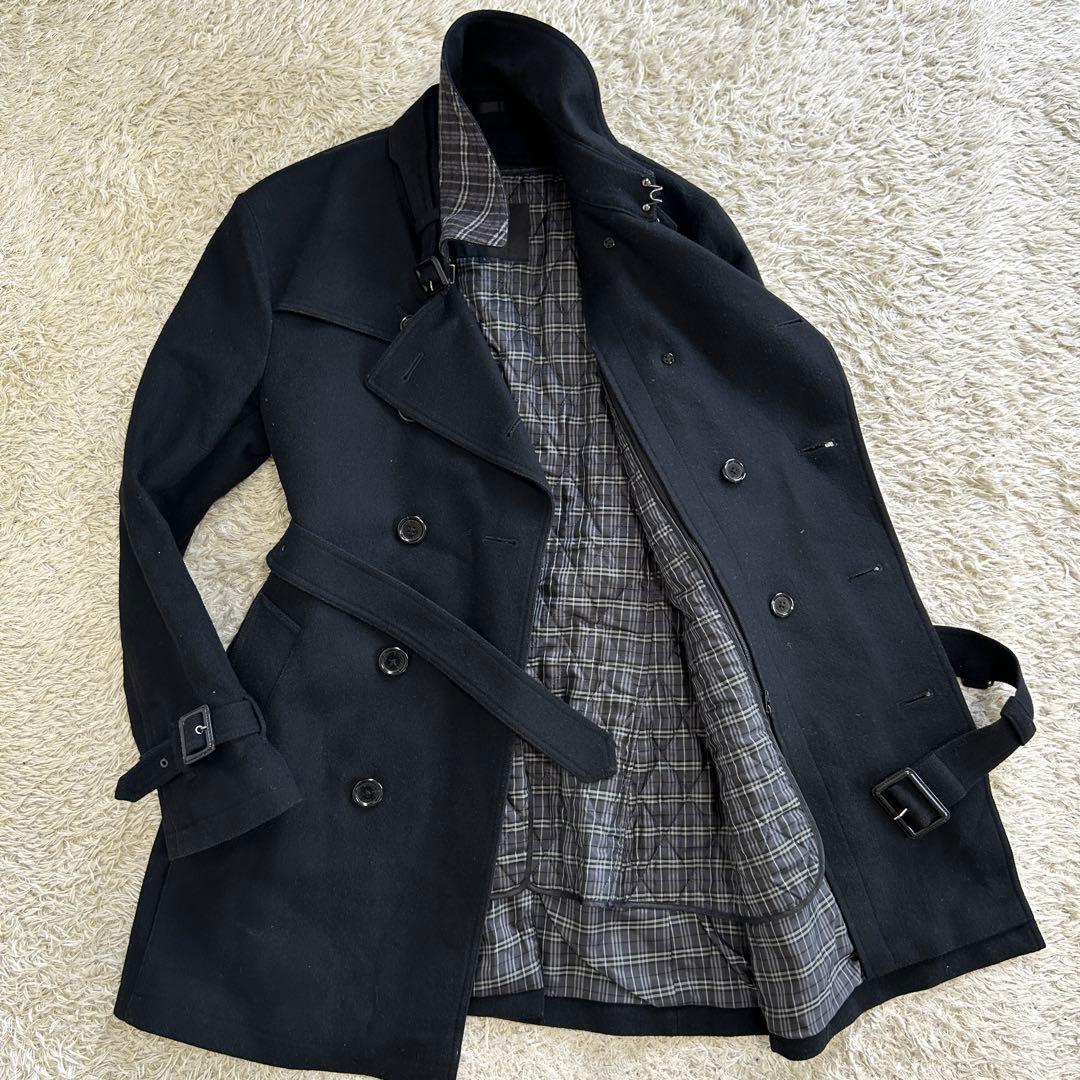 【美品 カシミヤ混】バーバリーブラックレーベル トレンチコート ライナー 黒 L BURBERRY BLACK LABEL - 極美品 バーバリー ブラックレーベル カシミヤ