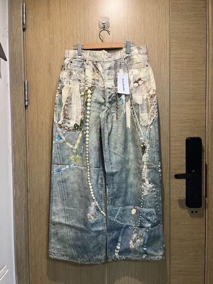 Acne Studios ビーズ＆レース装飾 デニムパンツ L Acne Studios - ルーズフィットジーンズ - Year of the Horse