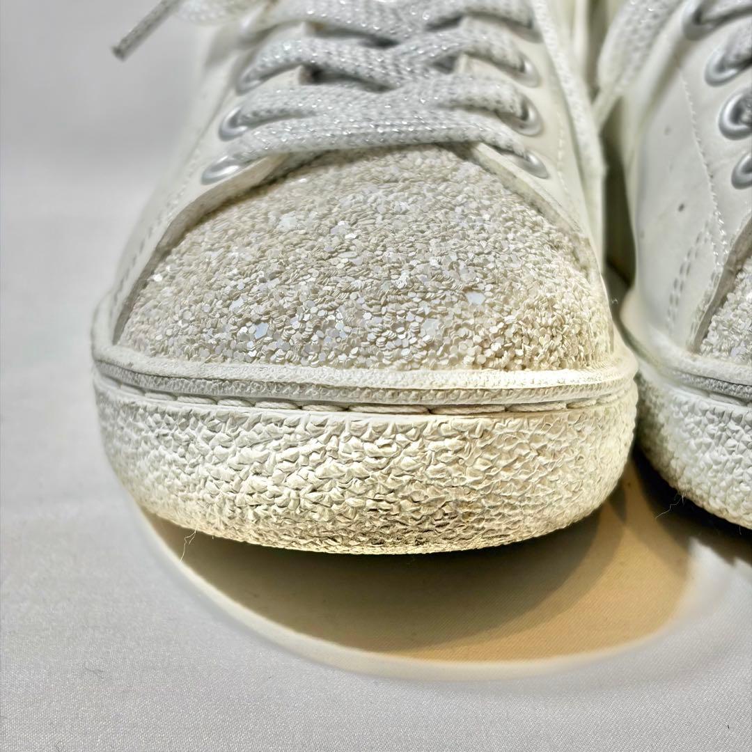 プラスダイアナ スニーカー グリッター ホワイトパール シルバー 22.5