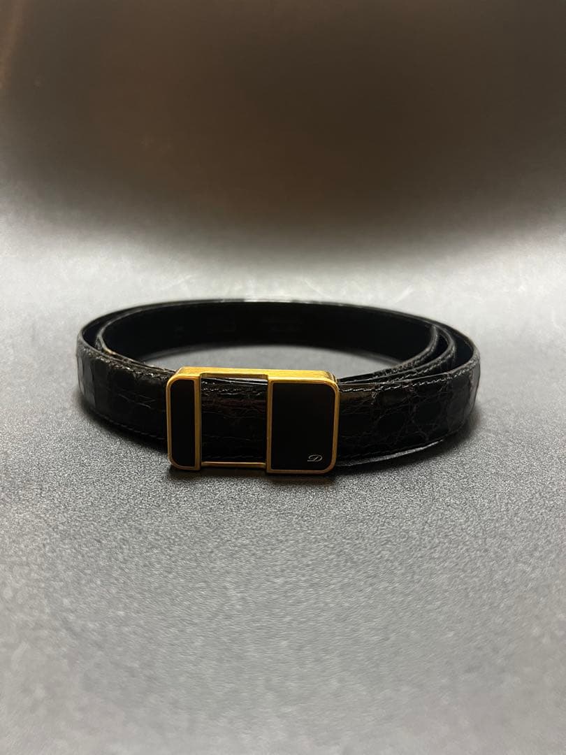 S.T.DUPONT デュポン　クロコダイル　レザーベルド　黒　フランス製　ワニ