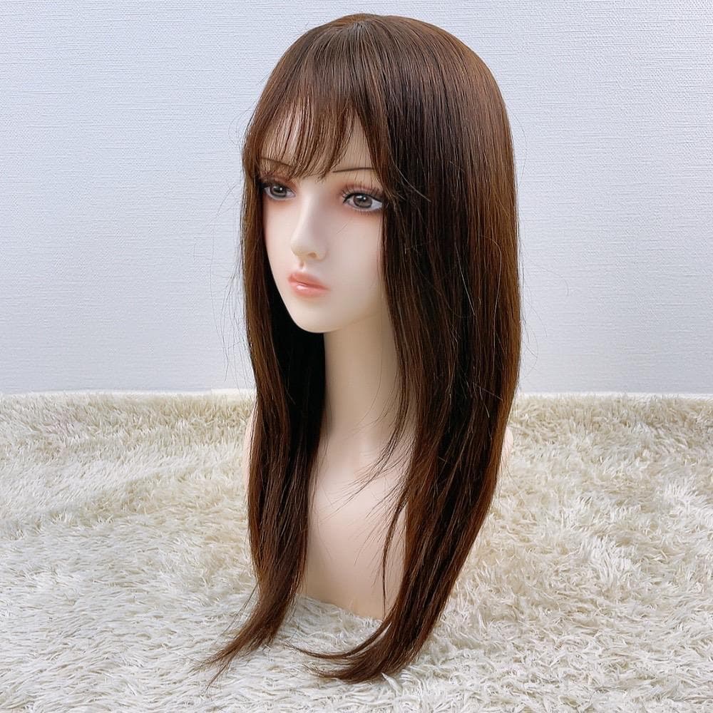 人毛100% フルウィッグ 医療用 ロング ストレート モカブラウン 茶髪 ウィッグ ロング 人毛100% 女性 医療用 自然 レディース 全3色 2サイズ