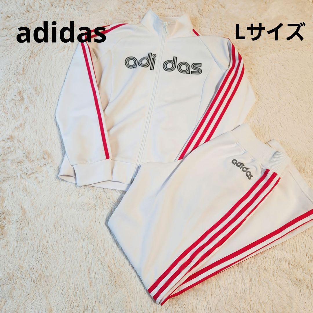 adidas☆アディダス☆ジャージ☆上下セット☆白×赤☆Lサイズ - メルカリ