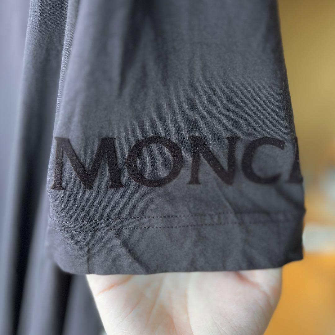 MONCLER 長袖Tシャツ ロンT レイヤード 胸元ロゴ ダークブラウン L