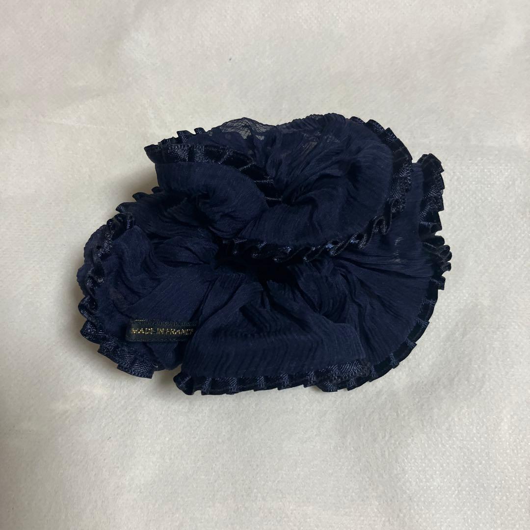 ACCA ネイビー フリルシュシュ ゴム替え可能 ボリュームたっぷり 華やか ダブルフリルシュシュ サテン