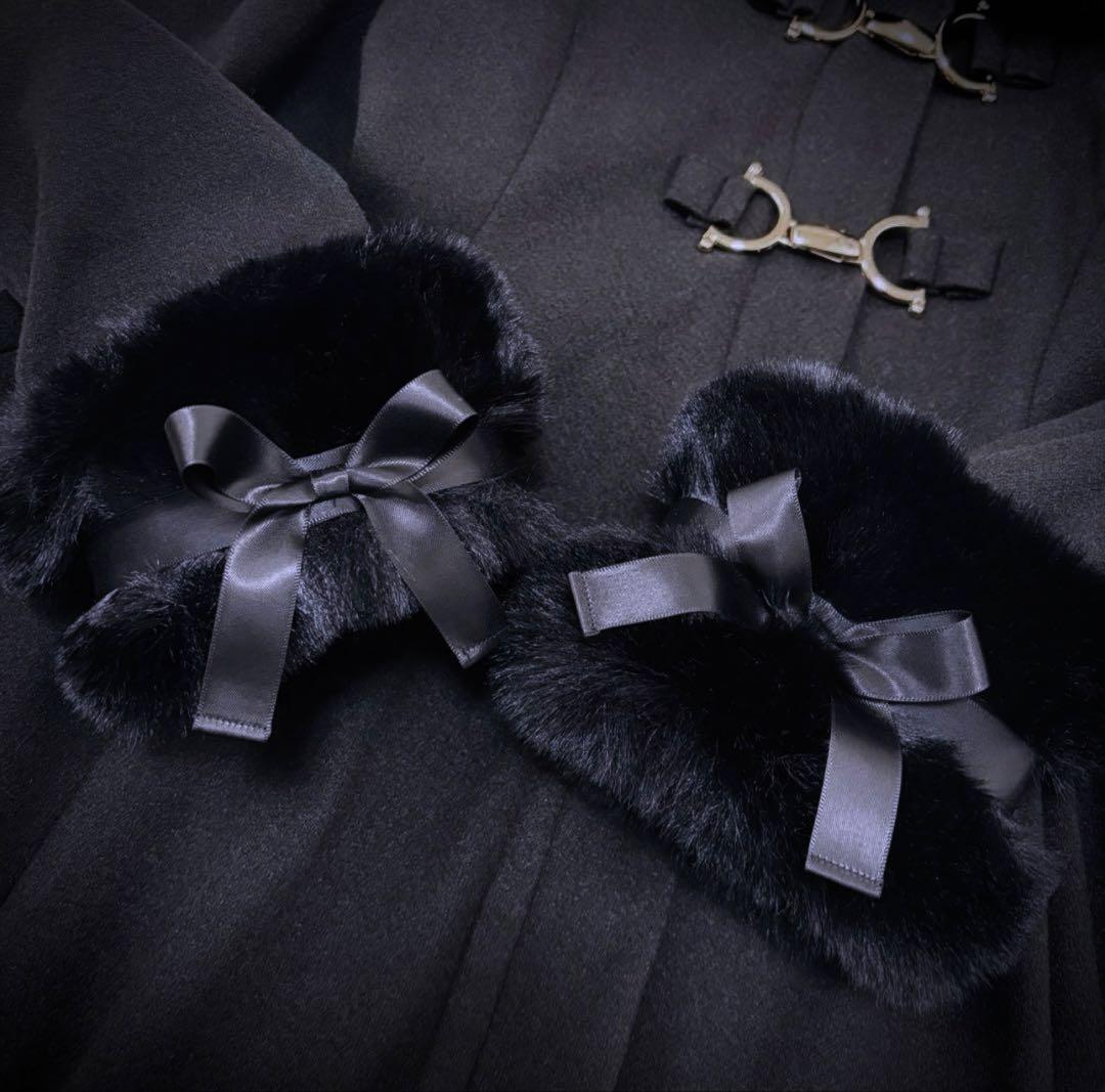 MARS 地雷系 量産型 Aライン フレア ファーフード付き ロングコート 黒