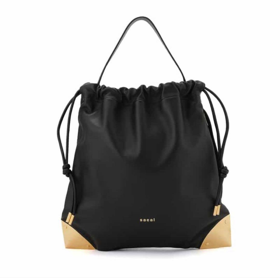 sacai Corner l Drawstring バッグ　バックパック sacai◇Corner Metal Drawstring/バッグ/レザー/BLK/無地 : セカンド