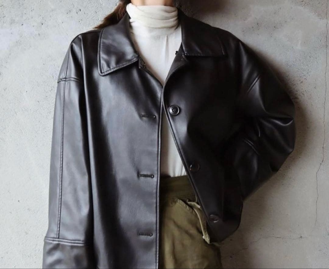 epa エコレザージャケット　ボア取り外し可能付き　黒 ap retro ブルゾン アウター 「ファー襟取り外し可能」 フェイクレザー