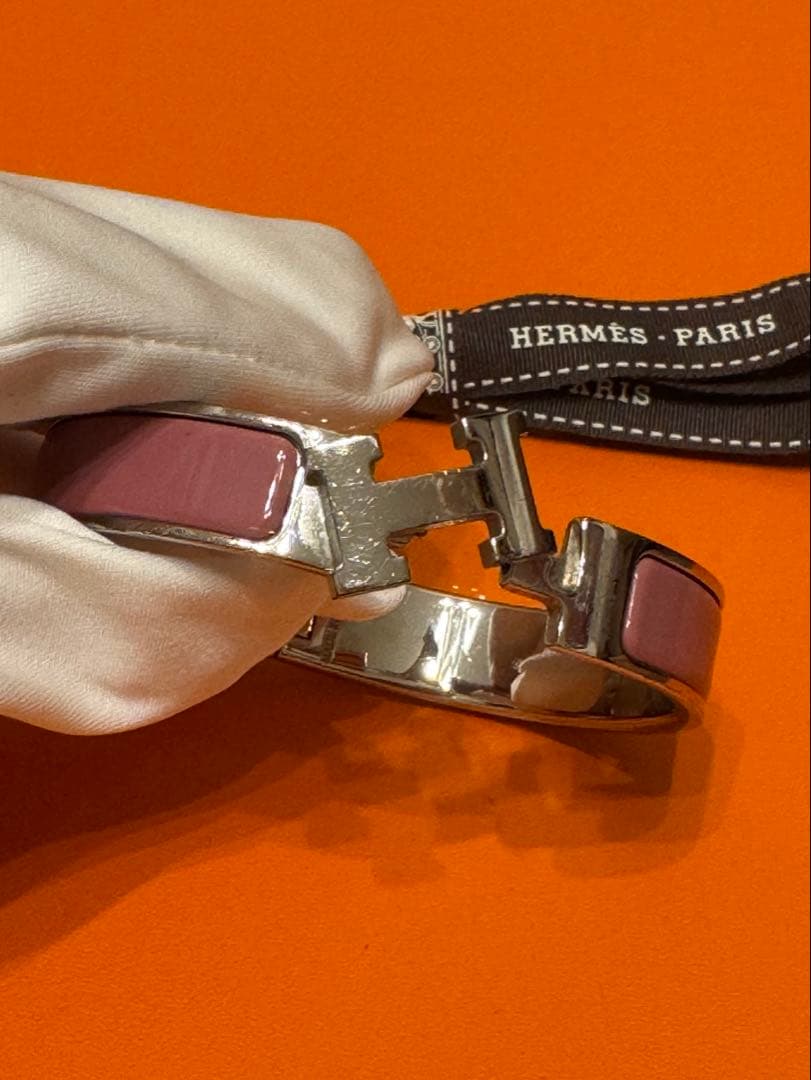 HERMES エナメルブレスレット 《クリックH》　ローズナカラット　シルバー